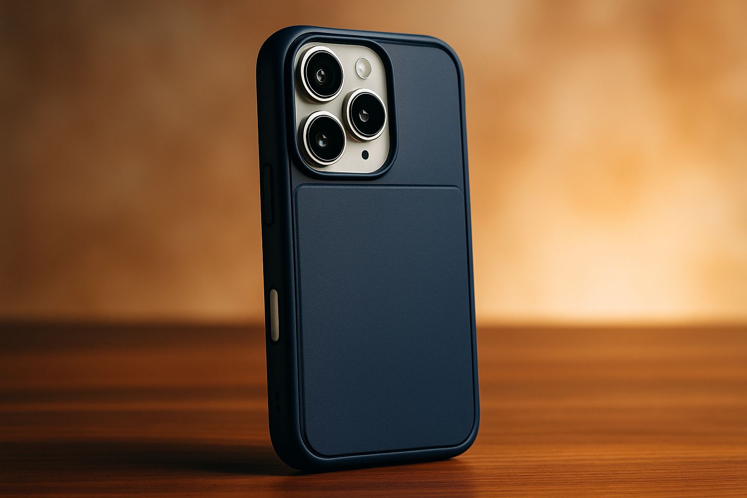 Snyggt, slimmad iPhone 15 med ett diskret mobilskal i klarblått